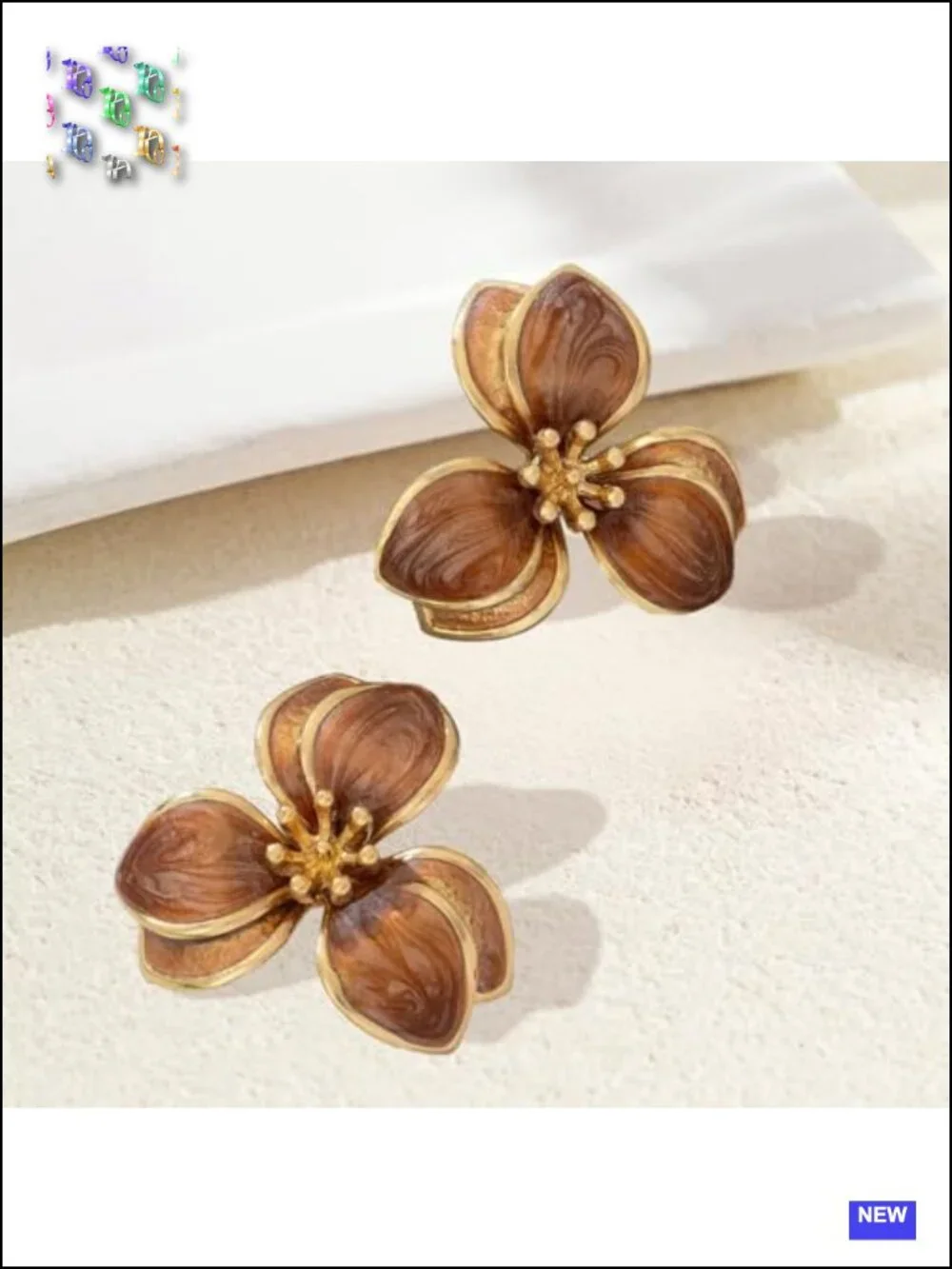 Gold Tone Enamel Floral Stud Earrings Statement Geometric Boho Jewelry